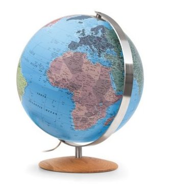 Leuchtglobus, politische Karte, Eichen-Holzfuß , Edelstahlmeridian