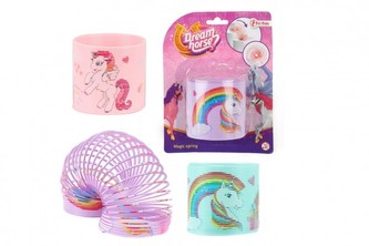 Spirála/pružina jednorožec plast 7cm 3 barvy na kartě