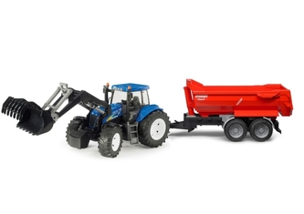 Bruder Traktor New Holland T8040 s nakladačem a valníkem Krampe
