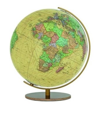 Columbus ROYAL Leuchtglobus, Holzfuß nussbaumfarben, Meridian in Messing, TING-kompatibel