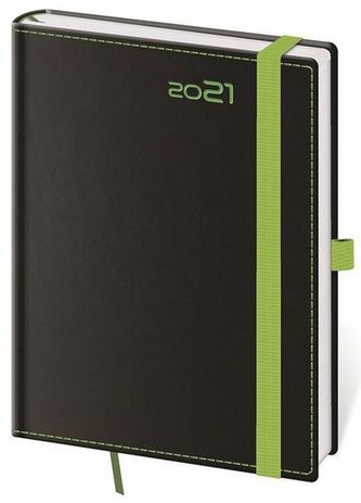 Diář 2021: Black Green, B6 týdenní, 120x165, s poutkem na propisku