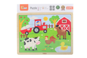 Dřevěné puzzle 16 dílků - farma