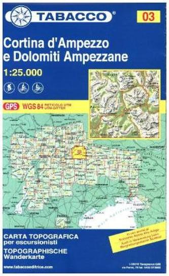 Tabacco topographische Wanderkarte Cortina d' Ampezzo e Dolomiti Ampezzane