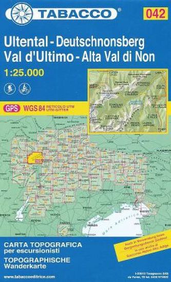 Tabacco topographische Wanderkarte Ultental - Deutschnonsberg. Val d' Ultimo - Alta Val di Non