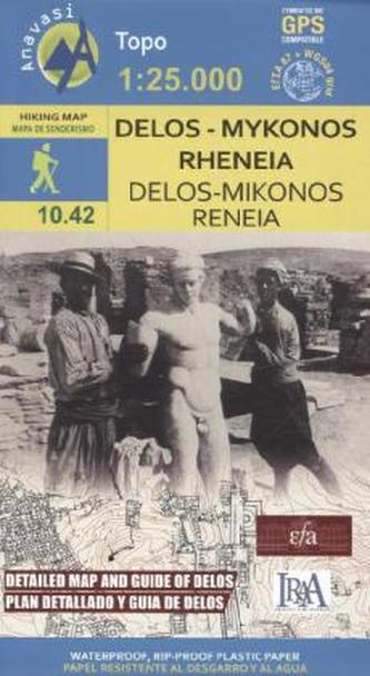 Wanderkarte Delos, Mykonos, Rheneia. Delos, Mikonos, Reneia