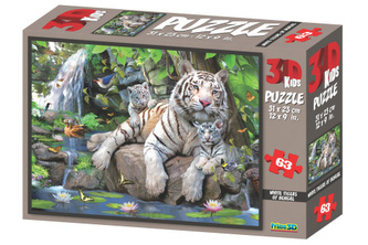 3D Puzzle Bílí tygři 63 dílků