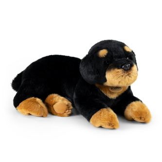 plyšový pes Rotvajler, ležící, 38 cm, ECO-FRIENDLY