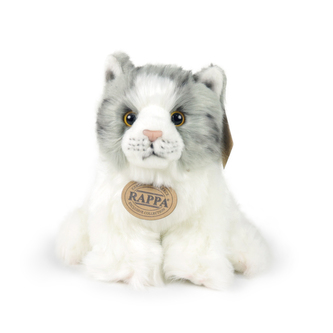 Plyšová kočka bílo-šedá sedící, 17 cm, ECO-FRIENDLY