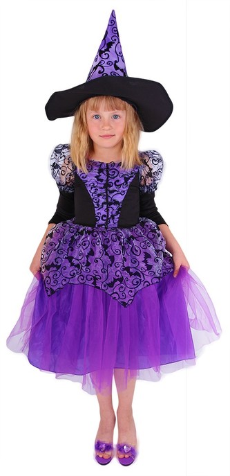 Dětský kostým čarodějnice fialová, Čarodějnice/Halloween (M)