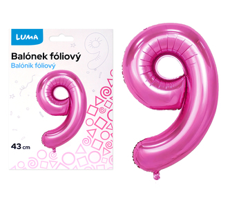 Balónek foliový  č. 9  RŮŽOVÝ 43cm LUMA