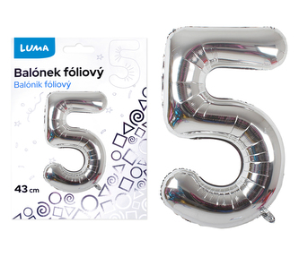 Balónek foliový  č. 5  STŘÍBRNÝ 40cm LUMA Balónek foliový  č. 5  STŘÍBRNÝ 40cm LUMA
