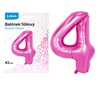 Balónek foliový  č. 4  RŮŽOVÝ 40cm LUMA