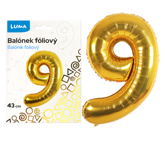 Balónek foliový  č. 9  ZLATÝ 40cm LUMA