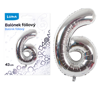 Balónek foliový  č. 6  STŘÍBRNÝ 40cm LUMA