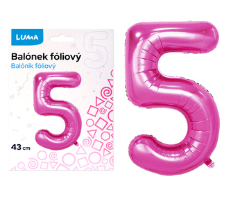 Balónek foliový  č. 5  RŮŽOVÝ 40cm LUMA
