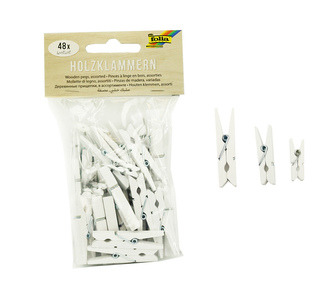 Dekorace - Kolíček dřevěný bílý, 3 velikosti, 48ks