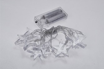 LED vánoční řetěz, hvězdy, 1,5m, 10 LED, 2 x AA, bílé světlo