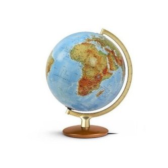 Leuchtglobus, kirschbaumfarbener Holzfuß u. goldfarbener Metallmeridian (DFI 30-15)