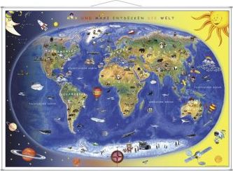 Kinderweltkarte, Lernposter mit Metallbeleistung