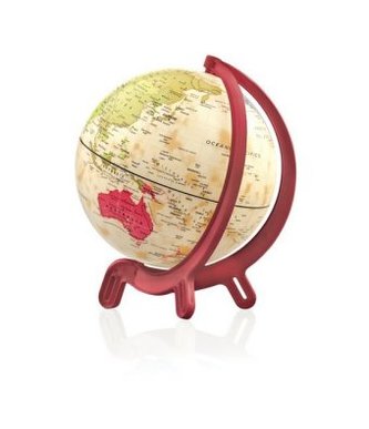 Miniglobus, Antikdesign Kartenbild, rotes Kunststoffgestell (GMR 16)