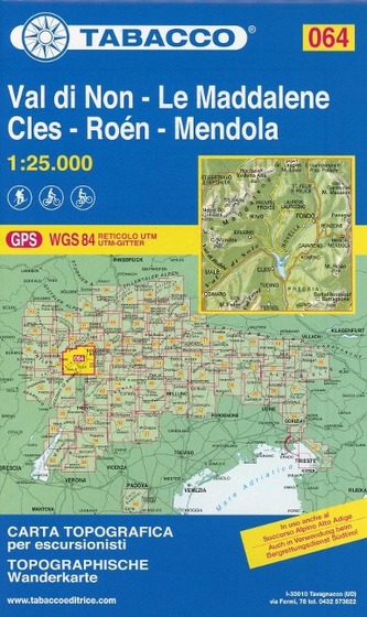 Tabacco topographische Wanderkarte Val di Non-LeMaddalene-Cles-Roen-Mendola