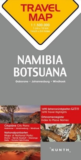 Travelmap Reisekarte Namibia / Botsuana / Südafrika / Namibia / Botswana / South Africa 1:1.500.000
