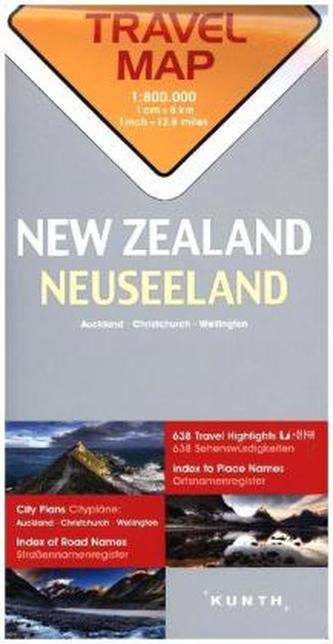 Travelmap Reisekarte Neuseeland / New Zealand 1:800.000