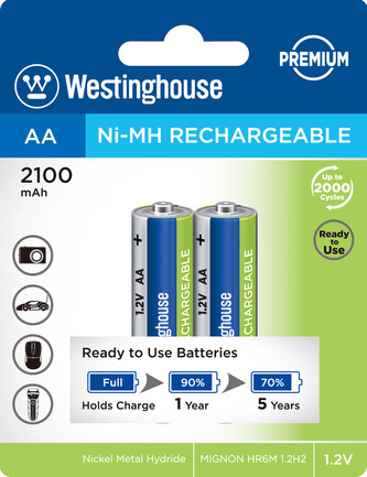 Akumulátor Westinghouse PREMIUM AA NiMH 2100mAh 1,2V, blistr 2ks