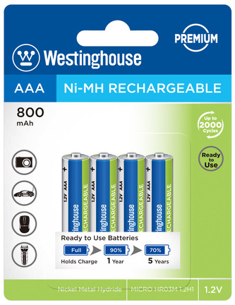 Akumulátor Westinghouse PREMIUM AAA NiMH 800mAh 1,2V, blistr 4ks