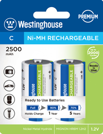 Akumulátor Westinghouse PREMIUM C NiMH 2500mAh 1,2V, blistr 2ks