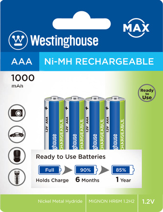 Akumulátor Westinghouse MAX AAA NiMH 1000mAh 1,2V, blistr 4ks