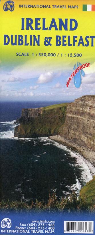 International Travel Map ITM Touristik Karte Ireland with Dublin & Belfast