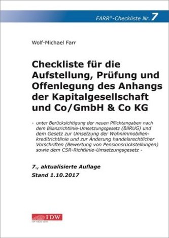 Checkliste für die Aufstellung, Prüfung und Offenlegung des Anhangs der Kapitalgesellschaft und Co/GmbH & Co KG