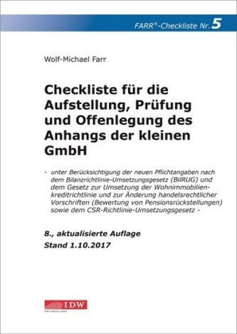 Checkliste für die Aufstellung, Prüfung und Offenlegung des Anhangs der kleinen GmbH