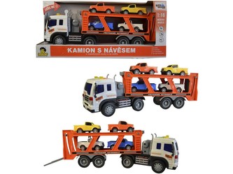 Tahač s auty na setrvačník, na baterie, 38cm