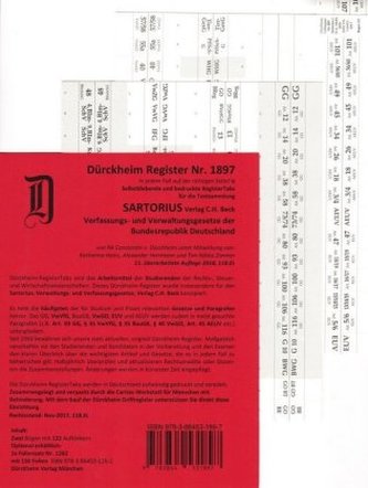 Sartorius, Verfassungs- und Verwaltungsgesetze, Griffregister Nr. 1897 (2018/118.EL)