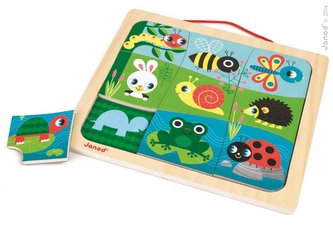 Dřevěné vkládací magnetické puzzle s stíny Zvířátka v zahradě Janod od 1 roku 9 dílů