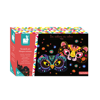 Kreativní hračky na tvoření vyškrabovací obrázky Zvířecí masky Janod Atelier Sada Midi