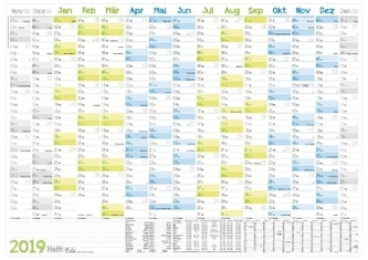 Jahreswandplaner 2019 A1+A4 quer gefalzt 15 Monate