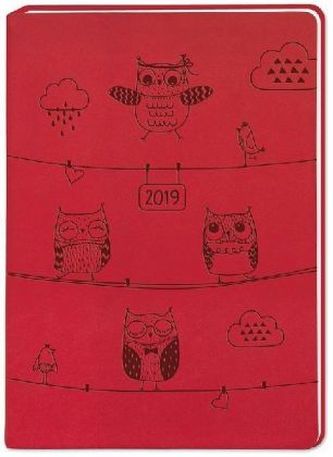 Terminplaner Lederlook A6 Rot (Eulen) 2019