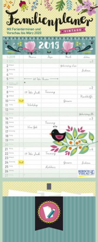 Familienplaner Vintage Zettel 2019