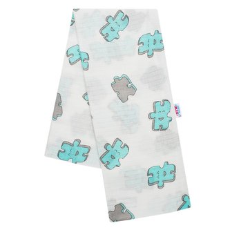 Bavlněná plena s potiskem New Baby bílá puzzle tyrkysové