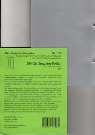 200 transparente Dürckheim-Griffregister-Folien zum Einheften und Unterteilen der Gesetzessammlungen mit Dürckheim Griffregister 200 transparente Dürckheim-Griffregister-Folien zum Einheften und Unterteilen der Gesetzessammlungen mit Dürckheim Griffregister