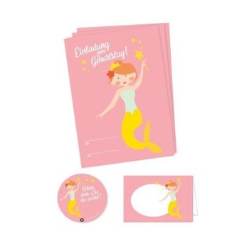 Kindergeburtstag Meerjungfrau (Einladung, Platzkarten, Sticker)