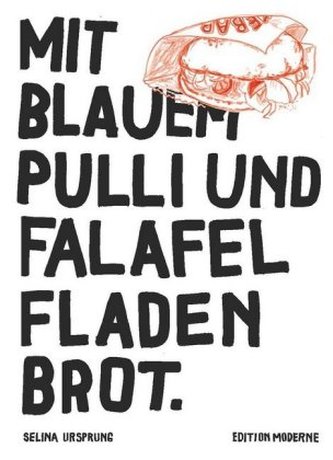 Mit blauem Pulli und Falafel Fladenbrot