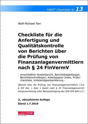Checkliste 13 für die Anfertigung und Qualitätskontrolle von Berichten über die Prüfung von Finanzanlagenvermittlern nach 24 Fin