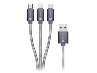 Kabel CONNECT IT USB-C/Micro USB/Lightning 1,2m silver gray