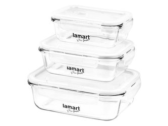 Sada dóz obdélníkových LAMART LT6011, Set 3 kusů, sklo, plast/silikon