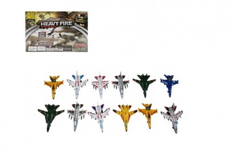 Letadlo/stíhačka kov/plast 11cm na zpětné natažení mix druhů 12ks v boxu