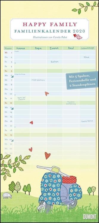 Happy Family Familienkalender 2020 - Wandkalender - Familien-Planer mit 5 Spalten - Format 22 x 49,5 cm